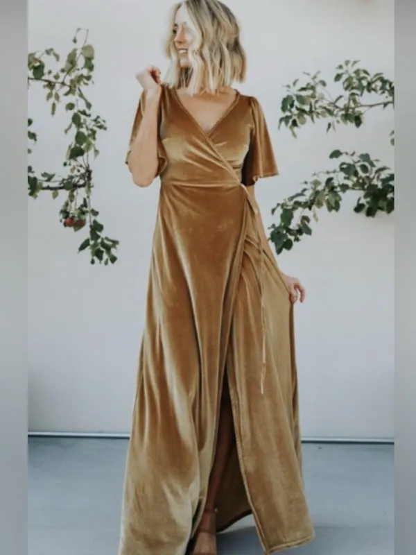 Baltic Born Meghan Velvet Wrap Maxi Dress in Golden Hour Size Large - Image 2