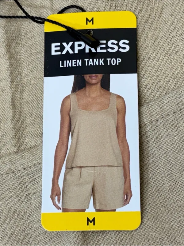 Express Summer-Blend Linen Square Neck‎ Tank Cream Size Medium NWT - Image 9