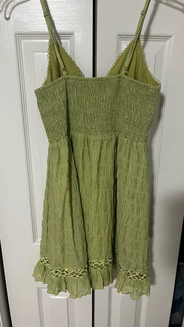 Lulus Adored Endlessly Light Green Smocked Crochet Lace Mini Dress NWT Size S - Image 8