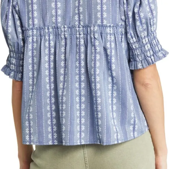 Treasure & Bond Blue Smocked Crop Blouse - Image 2
