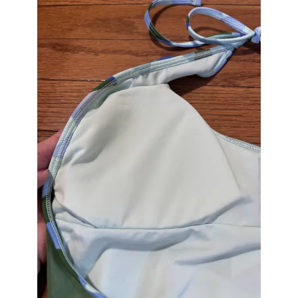 NWOT Aerie Blue Green One Piece Halter Swimsuit Medium - Image 4