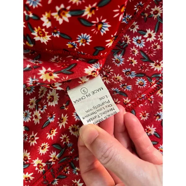 SheIn Red‎ Ditsy Floral Maxi Skirt XS Side Slit High Rise Cottagecore Boho Chic Garden - Image 7