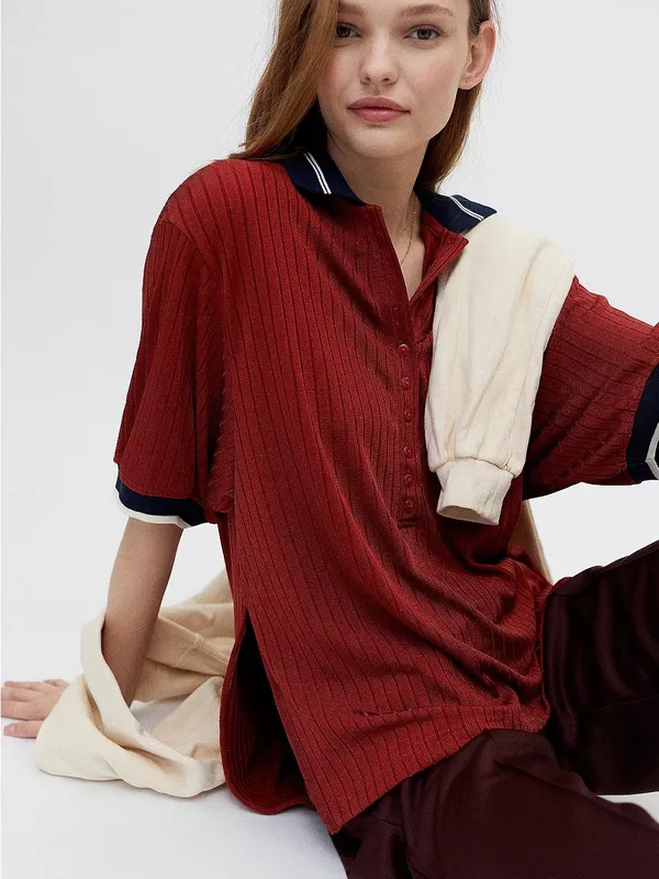 Urban Outfitters Oversized Women's Ribbed Polo Top - Image 3