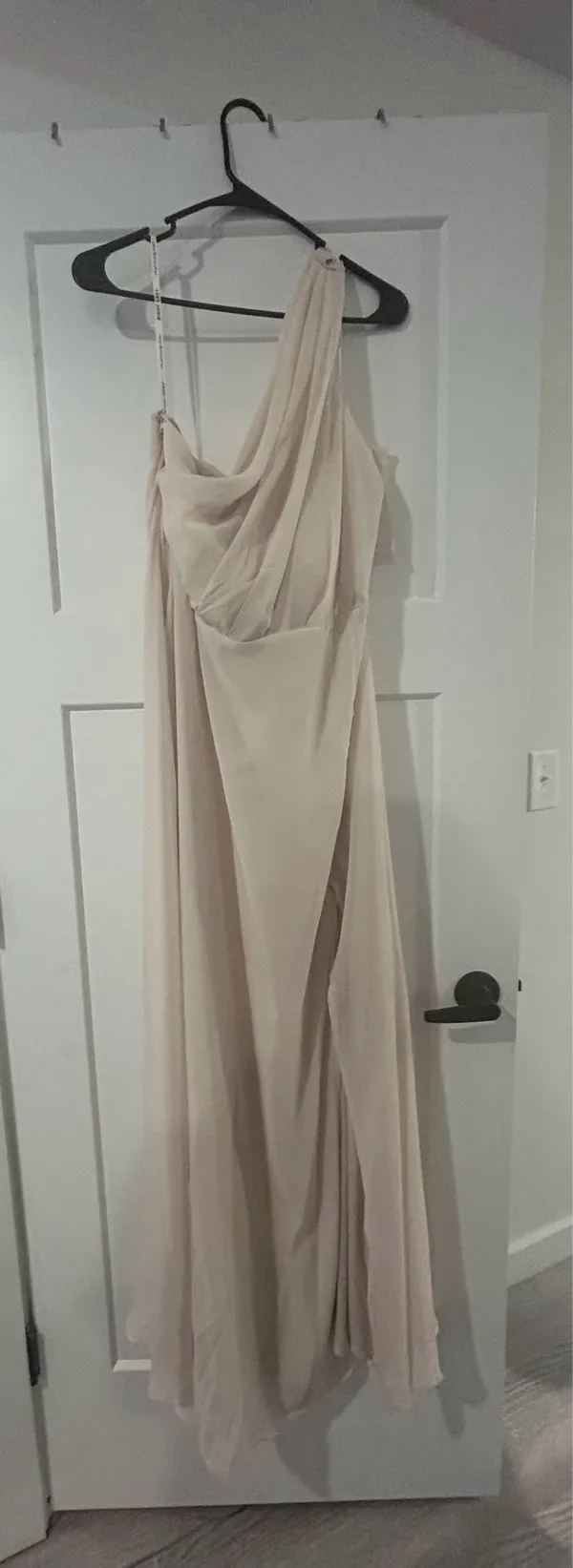 Birdy Grey Champagne Bridesmaid Dress One-Shoulder Shiny Chiffron Kira Women’s M - Image 2
