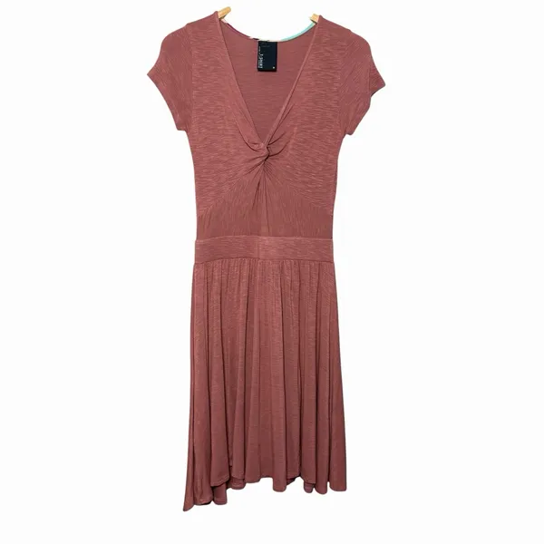 Anthropologie Dolan Knotted Taya Dress M Mauve Pink Twist Front Fit Flare‎ Chic - Image 2
