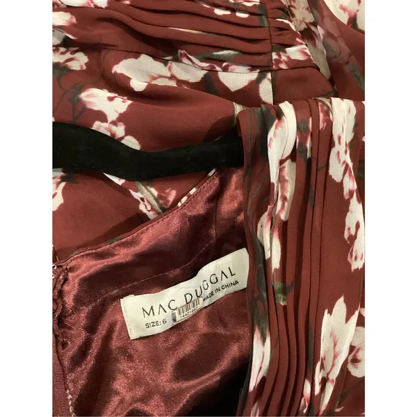 Mac Duggal Floral Chiffon maxi Gown v neck dress size 6 - Image 8
