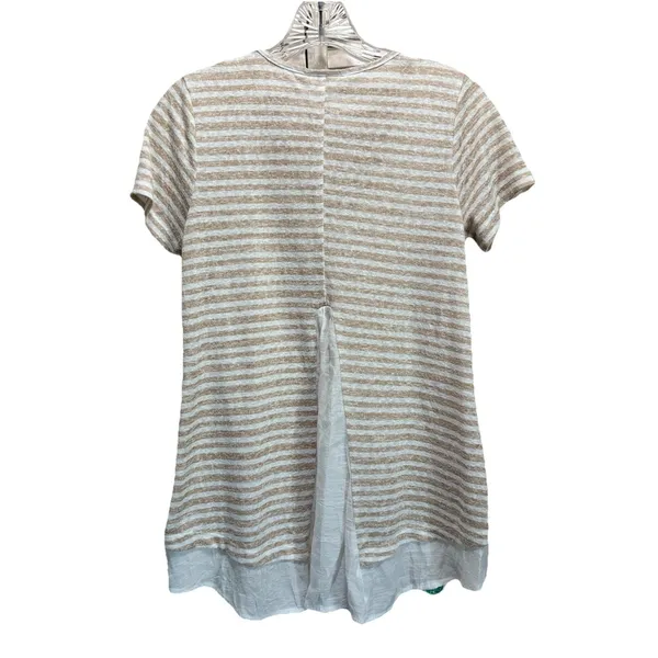Studio B Beige/White Striped Short Sleeve Buttons V‎ Neck Size Small High/Low - Image 4
