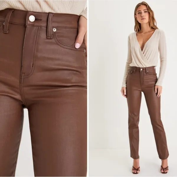 LULUS Sexy Chic Faux Vegan Leather Date Night Straight Leg High Rise Denim - Image 2