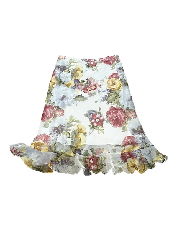 Vintage Chiffon Floral Midi Skirt Ruffle Hem Fairycore Feminine Romantic Cottage - Image 5