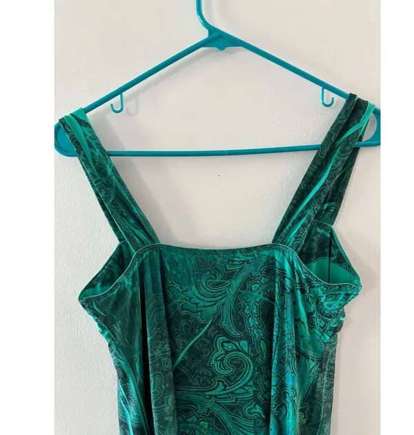 Vanity Womens Y2K Babydoll Dress Size Medium Green Paisley Fairy Mini Sleeveless - Image 3