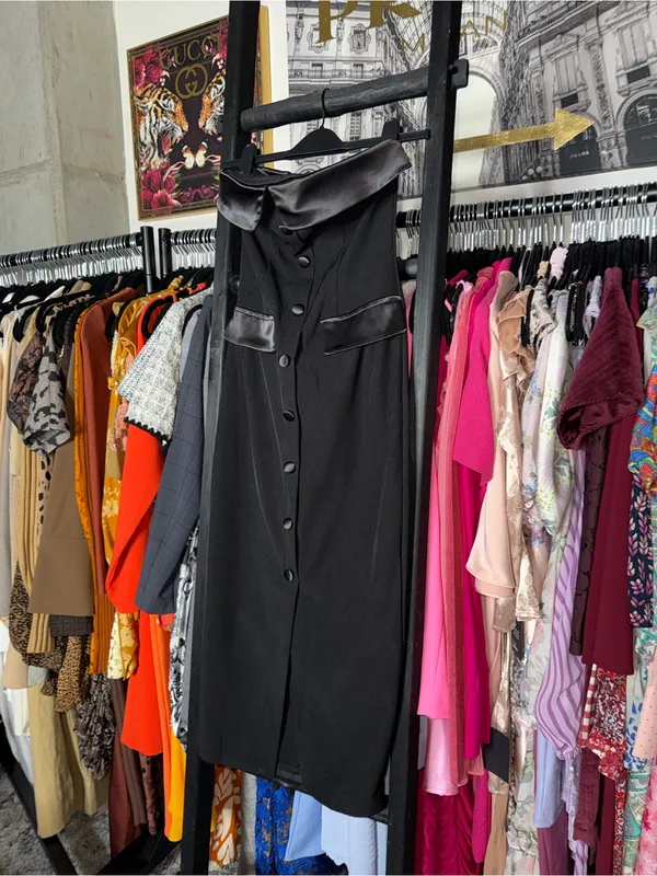 SHEIN BAE Black Satin Trim Strapless Tuxedo Midi Dress Women’s XS New NWT - Image 4