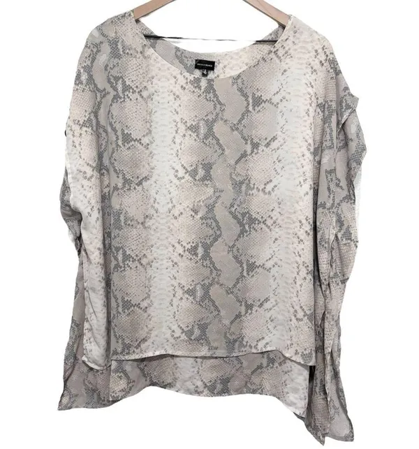 Women's Buckle Black cream snake print chiffon layered blouse top size large - Image 2
