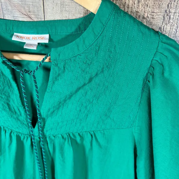 Knox Rose Green Puff Short Sleeve Boho Peasant Dress Size Medium Tassel Pockets - Image 2