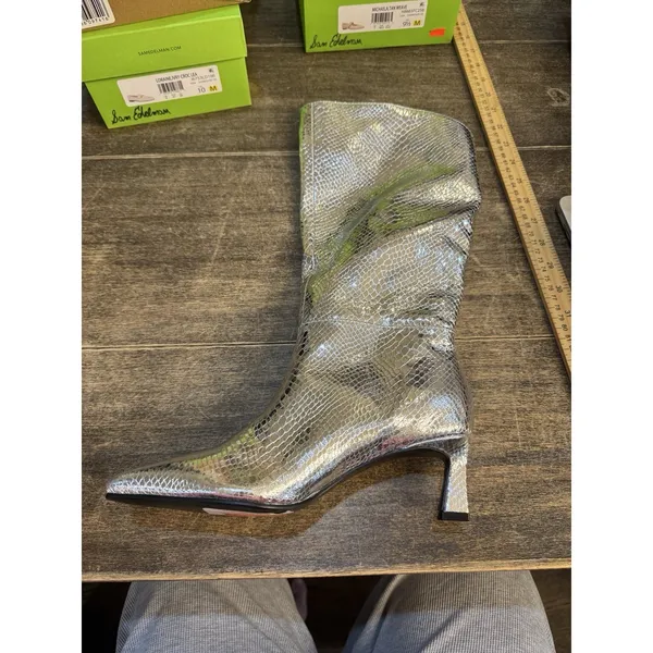 Steve Madden Newlyn Knee High Boot‎ Pointed Toe Womens Silver Size 6 - Image 2