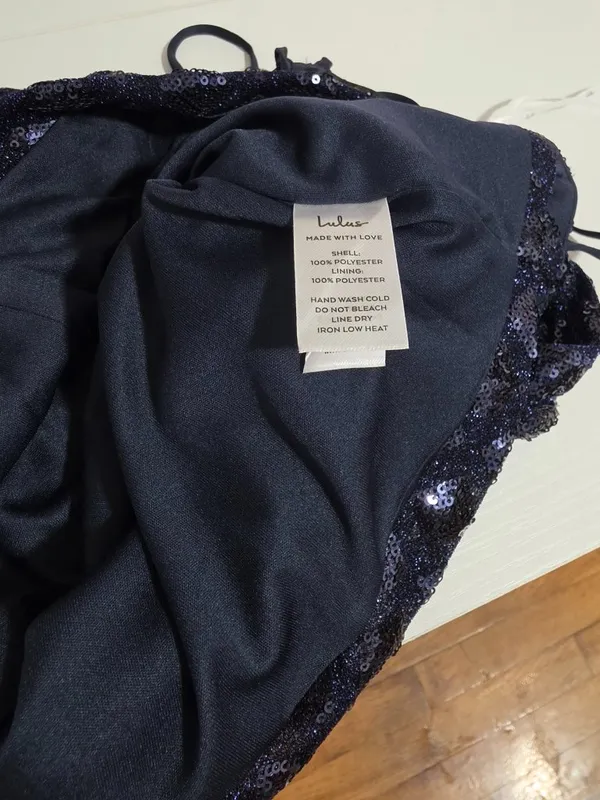 Lulus Shimmering Vibes Lurex Sequin Lace Up Mini Dress - Navy Blue - Size M - Image 10