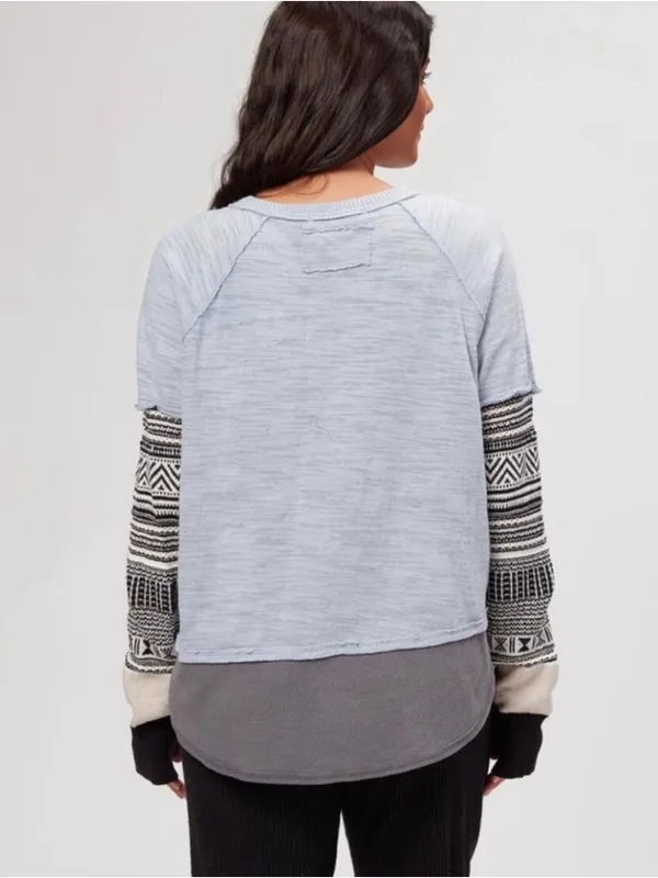 We the Free Jordan Knit Blue Colorblock‎ Boho Sweater - Image 2