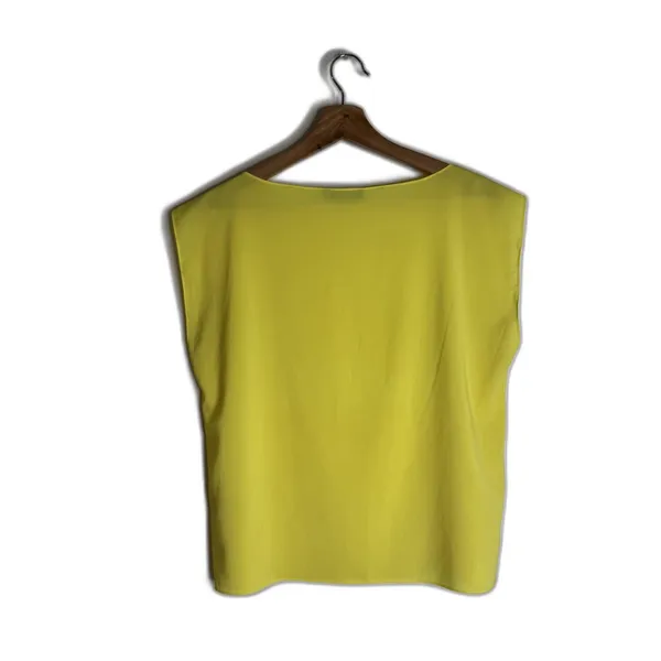 Alice + Olivia Blouse Womens Medium Yellow Sleeveless Sheer Boat Neck Top - Image 9