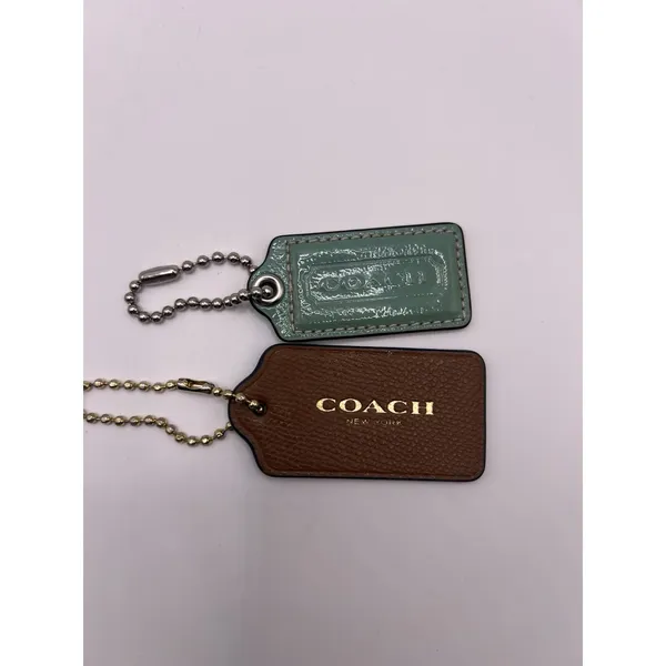Coach Leather Tag Bag Charms Lot Of Two Blue Patent Brown Leather - Image 3