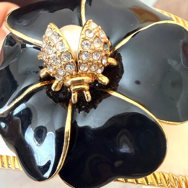 Stella & Dot Kelly Black Enamel Flower Ladybug Cuff Bracelet - Image 9