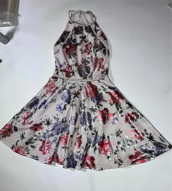 B Darlin Metallic Floral Halter Fit & Flare Dress Size 1/2 - Image 8