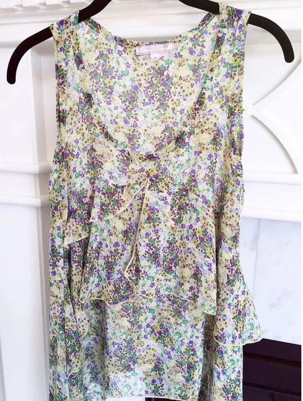 Neiman Marcus Romeo & Juliet Top Tunic Tank Floral Green Ruffle Medium - Image 2