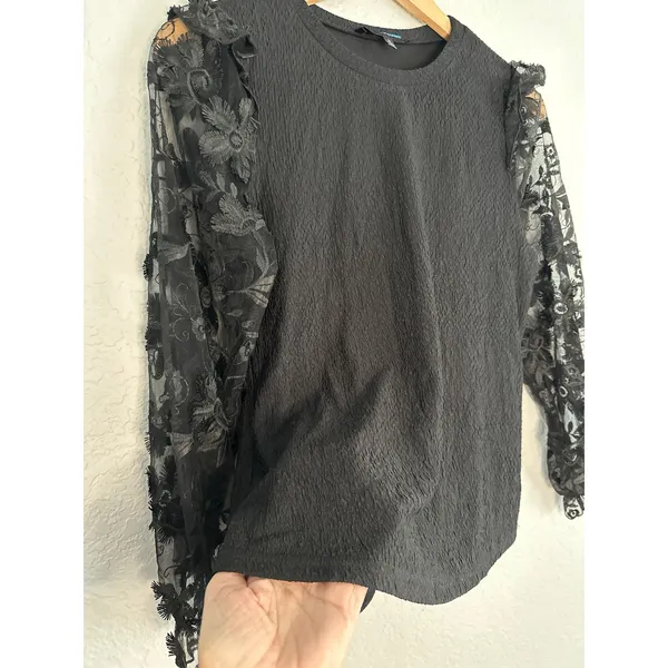 NEW Black Lace Sheer Long Sleeve Witchy Blouse Top Small Whimsygoth Halloween - Image 3