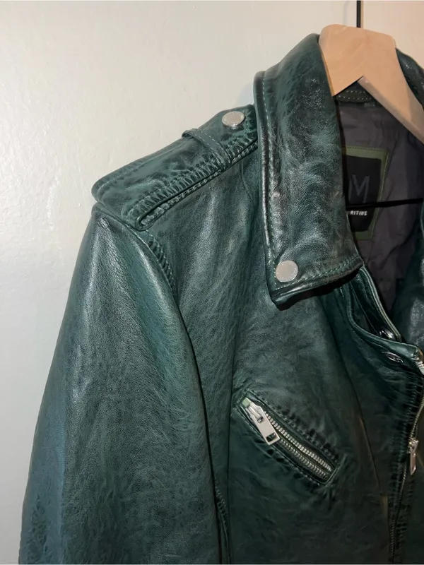 Mauritius Famos Dark Green Lamb Leather Moto Biker Jacket Regular Fit Size 14 - Image 4