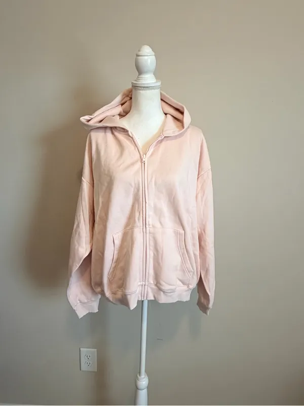 SKIMS Women's Cotton Fleece Classic Zip Up Hoodie in Barely Pink Size XL NWT - Image 6