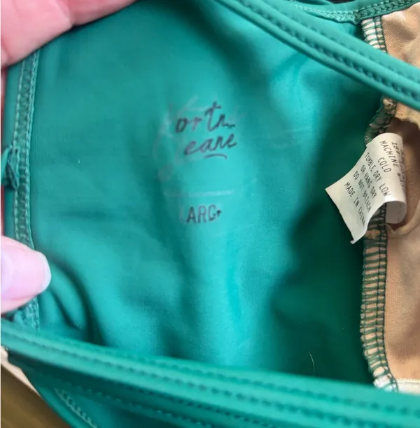 Large Kortni Jeane solid Green original latter-back adjustable strap swim top.  - Image 3