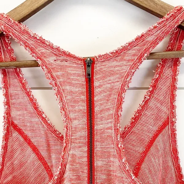 Free People Womens XS Racerback Striped Tank Top Back‎ Zip Dark Coral Orange - Image 4