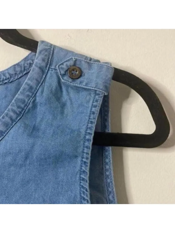 As U Wish Blue Chambray Denim Lightweight Sleeveless Shift Dress - Image 3