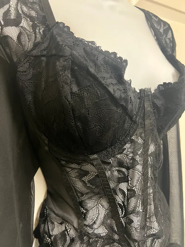 UNBRANDED Black Lace Bustier Sheer Mesh Sweetheart Neck Bodysuit - Image 9