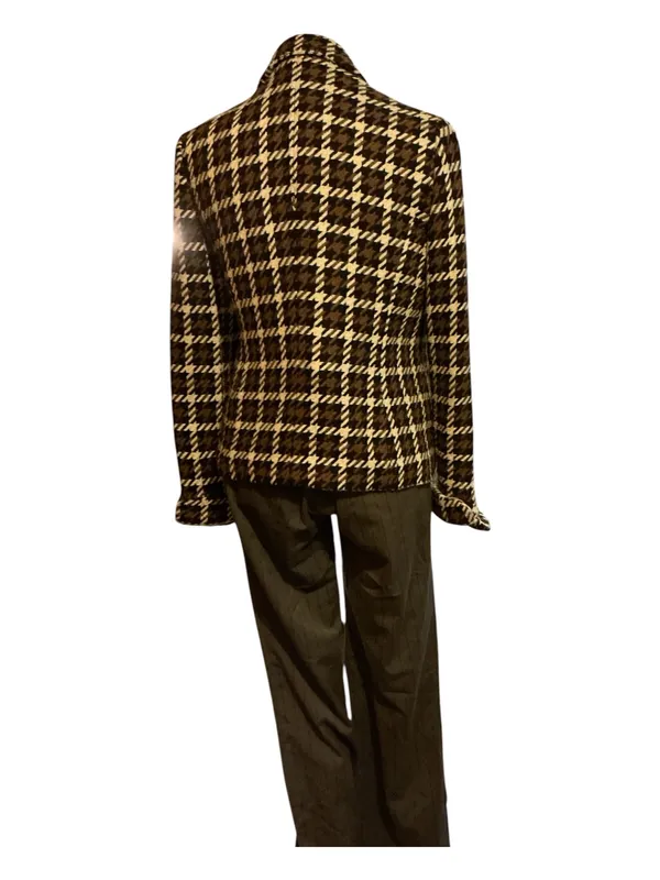 Liz Claiborne Vintage Houndstooth Blazer Jacket Brown White Black Plaid Size Medium - Image 2