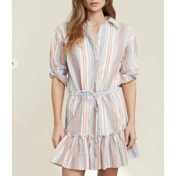 Veronica Beard Jeans Ardith 100%‎ Cotton Striped Mini Shirt Dress - Image 2