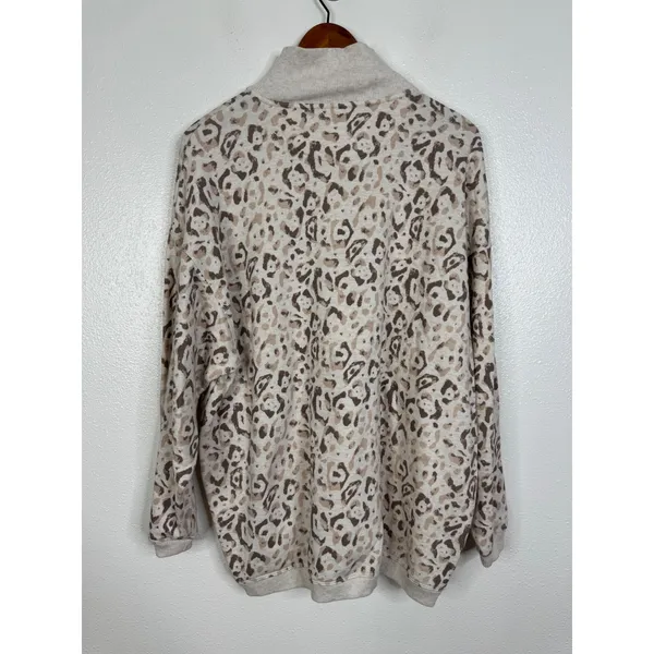 Aerie Womens Leopard Print Quarter Zip Sweatshirt Tan Beige Medium - Image 2