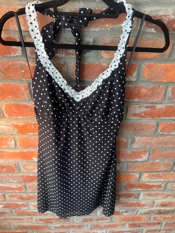 Princess Polly Black and White Polka Dot Halter Mini Dress NWT - Image 2