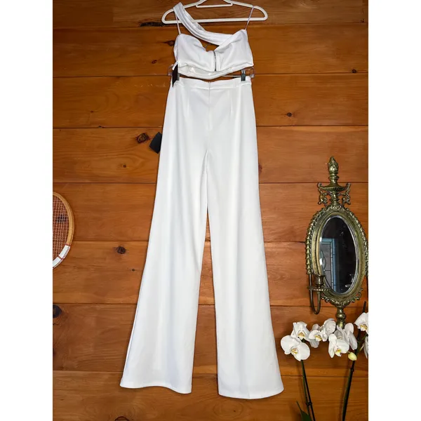 NWT Lulus Flaunt It Like That White One-Shoulder Two-Piece Jumpsuit Party Size M - Image 5