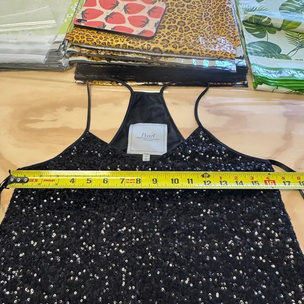 Pearl Georgina Chapman Marchesa Black A Line Swing Sequin Mini Dress Sz 6‎ - Image 9