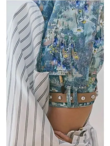 Free People Tennessee Low Rise Illusion Jeans Floral Canvas Paint Splatter - Image 5