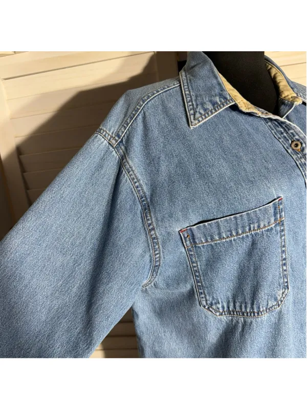 Vintage 90s Bill Blass women's denim shirt blue cotton Western grunge cottage M - Image 13