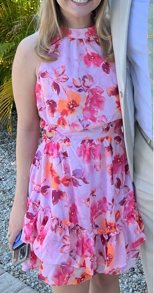 Lulus Sprung on You Lilac Floral Print Cutout Ruffle Mini Dress Lilac Floral Print S - Image 3