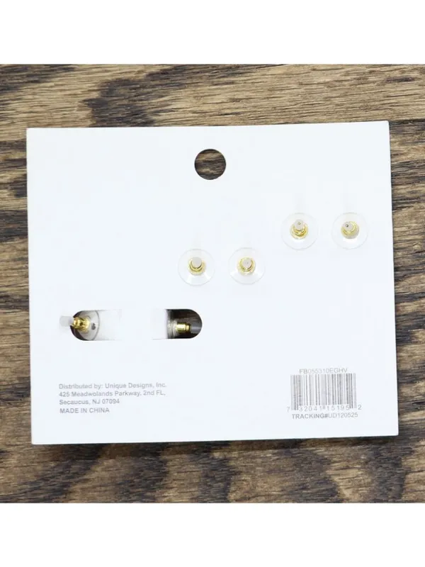NWT Unique Designs Womens Trio Earring Set Hoops Studs Rhinestones Gold Yellow - Image 5