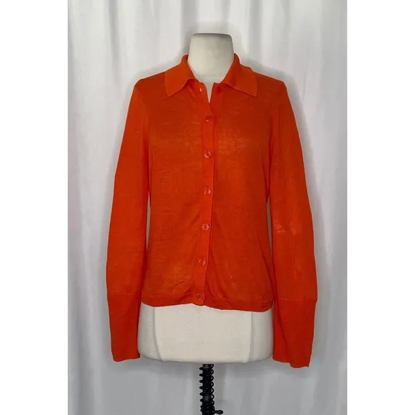 NWT!! J. CREW Collared Button-Up Sweater Cardigan Linen Poppy Orange Red Small - Image 2