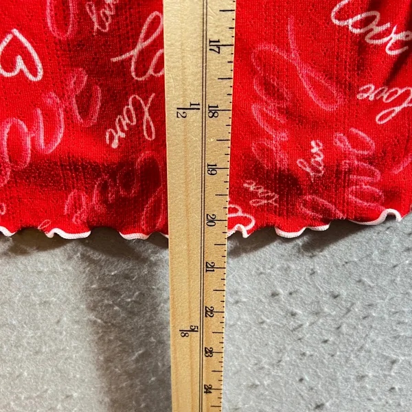 1250 | Heart Print Lettuce Trim Pajama Set Loungewear Red‎ Women XL 16-18 - Image 8