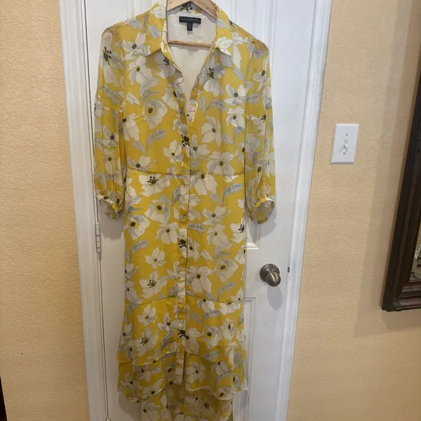 Banana Republic Floral Dress Yellow Midi Tiered Romantic Cottagecore Womens 10P - Image 7