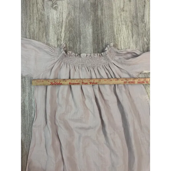 CAARA Off Shoulder Smocked Dress White Lace Trim Gauzy Boho Size S‎ - Image 5