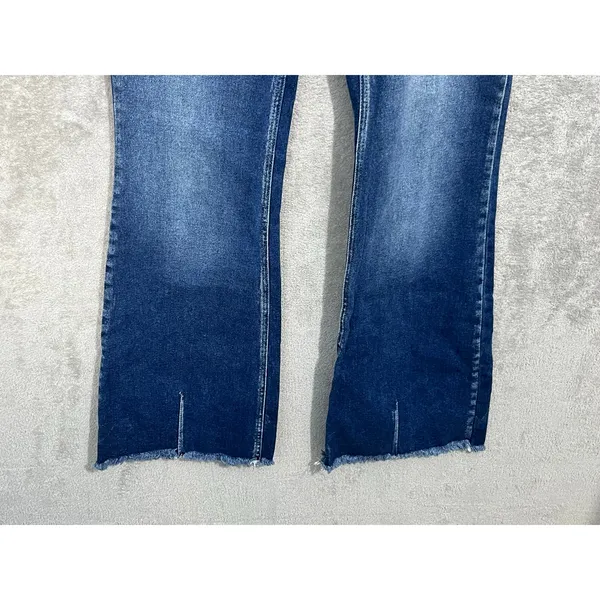Kancan Flare Leg Jeans Size 13/30 High Rise Button Fly Fringe Boho Hippie - Image 3