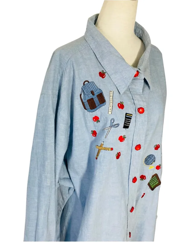 VINTAGE CST SPORT Embroidered Teacher Apple Shirt - Image 3