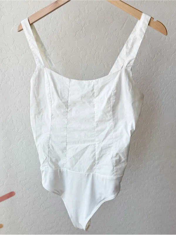 Good American Contoured Poplin Bodysuit White - Image 3