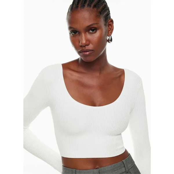 Aritzia ✨Babaton Sculpt Knit Scoopneck White Longsleeve Sz Small Top✨ - Image 2